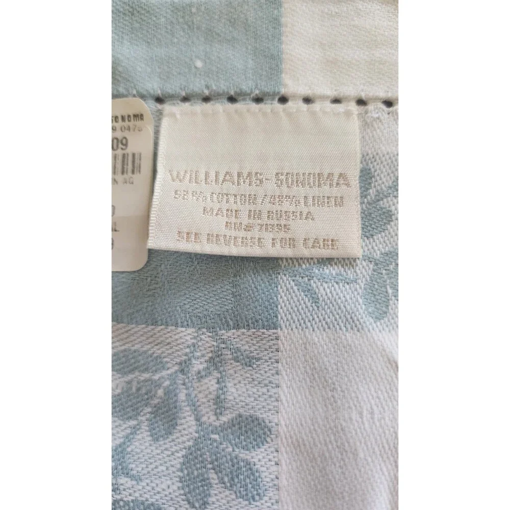 Williams Sonoma Jacquard Blue Aqua White Napkins Cotton Linen Blend Set of 7 NEW